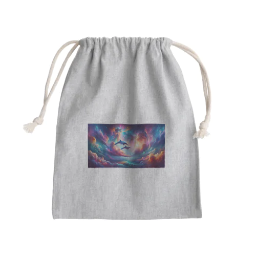 " Dolphins Swimming in the iridescent clouds (1) " 　( 彩雲の中を泳ぐイルカ (1) ) Mini Drawstring Bag