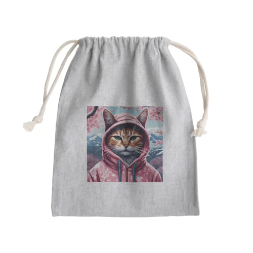 桜舞うなかオシャン猫 Mini Drawstring Bag