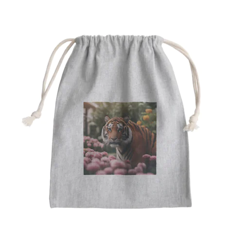 花を植えているトラ Mini Drawstring Bag