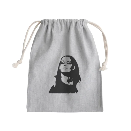 長髪女性のモノクロデザイン Mini Drawstring Bag