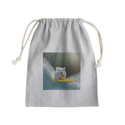 サーフィンをする白いハムスター Mini Drawstring Bag