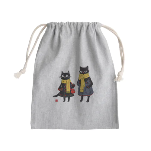 黒猫夫婦のお買い物 Mini Drawstring Bag