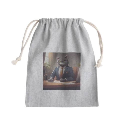 ネコ社長① Mini Drawstring Bag