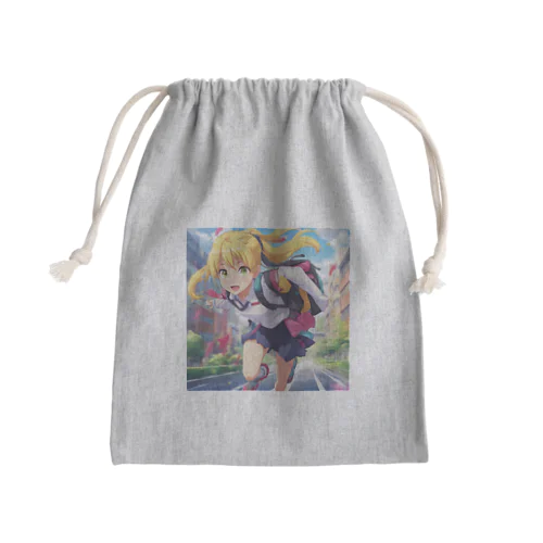 元気はつらつな、金髪ポニーテールJK Mini Drawstring Bag