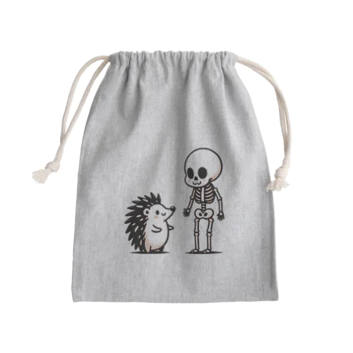 ハリネズミとがいこつ Mini Drawstring Bag