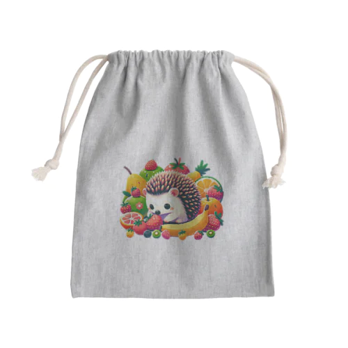 ハリネズミとたくさんの果物 Mini Drawstring Bag