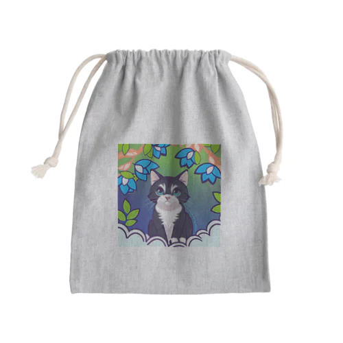 flowers and black cat Mini Drawstring Bag