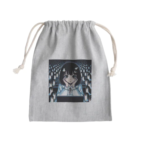 インターネットに夢中な女の子 Mini Drawstring Bag