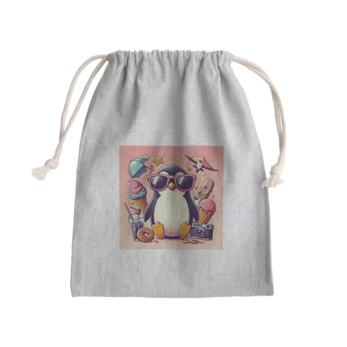 cool penguin Mini Drawstring Bag