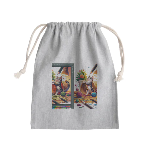 Create_an_illustration_of_a_mischievous_cat_gettin_mischievous_cat Mini Drawstring Bag