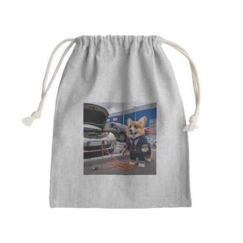 車のバッテリーがあがって、立ち往生しているコーギー Mini Drawstring Bag