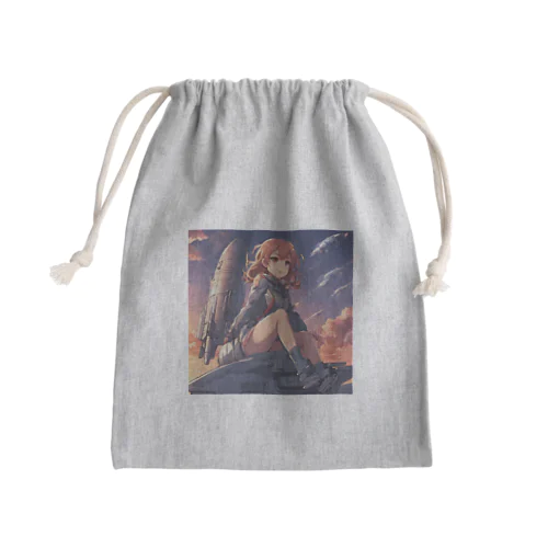 夕陽に輝くロケット子さん Mini Drawstring Bag