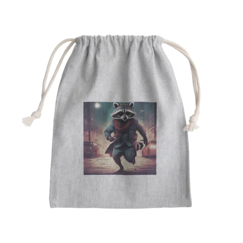 夜闇を走るアライグマ Mini Drawstring Bag