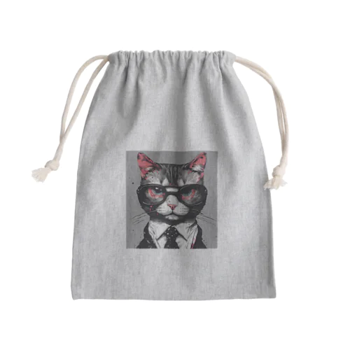 メガネをする猫 Mini Drawstring Bag