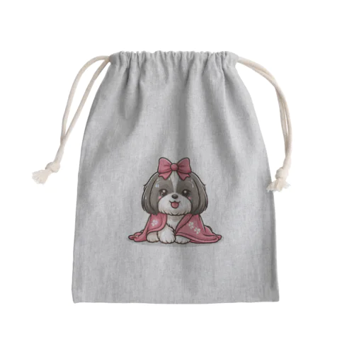 毛布にくるまるシーズー Mini Drawstring Bag