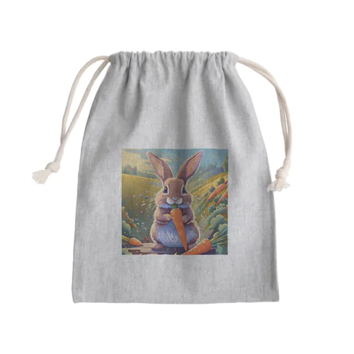 ニンジンを食べるうさぎ Mini Drawstring Bag