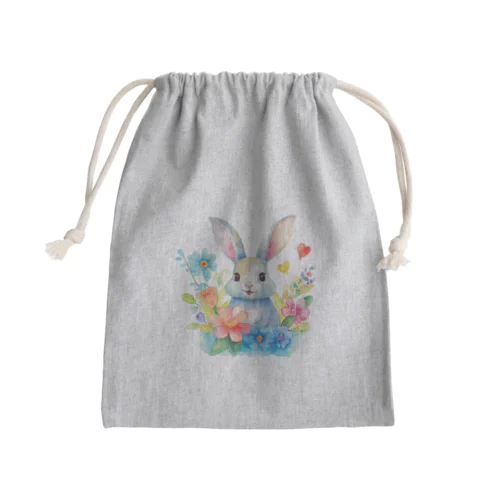 花に囲まれたうさぎ2 Mini Drawstring Bag