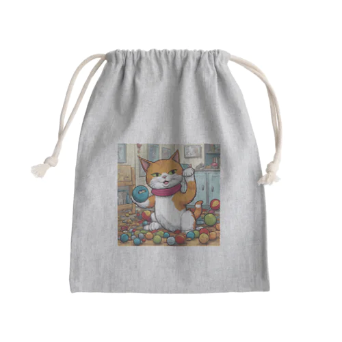 遊んでるにゃんこ Mini Drawstring Bag