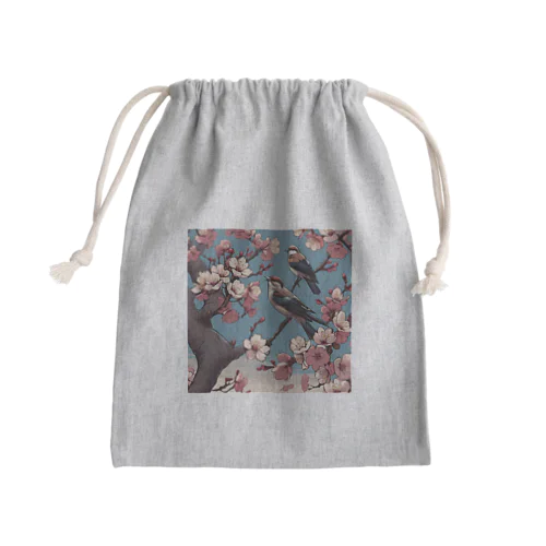 桜と雀（Cherry blossom & sparrow)  01 Mini Drawstring Bag