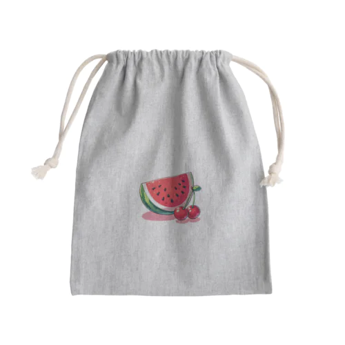 スイカとチェリー Mini Drawstring Bag