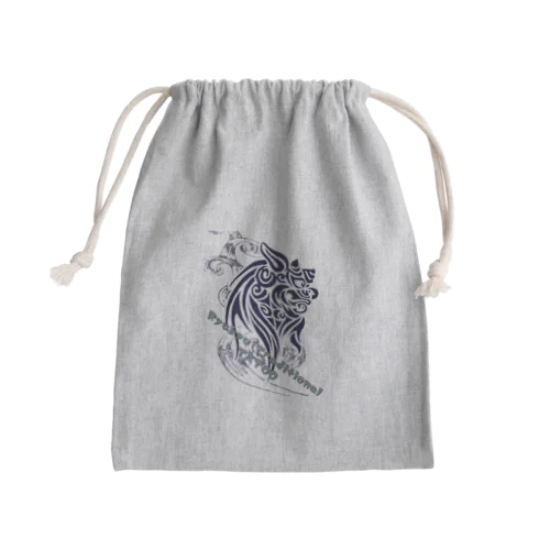 Ryukyu traditional シーサー(絣柄　波) Mini Drawstring Bag