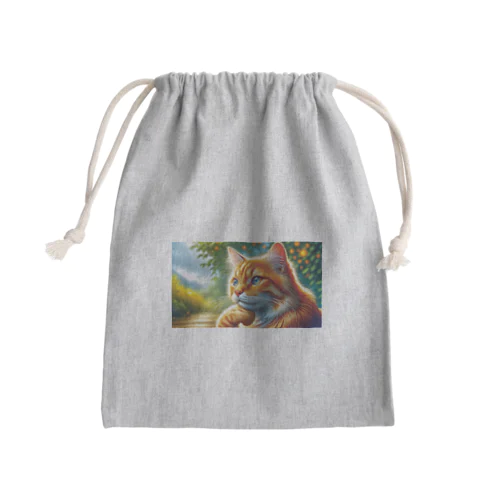 トラ猫Thinking Time Mini Drawstring Bag