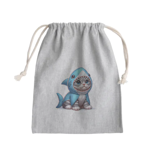 サメのフードを被った子猫 Mini Drawstring Bag