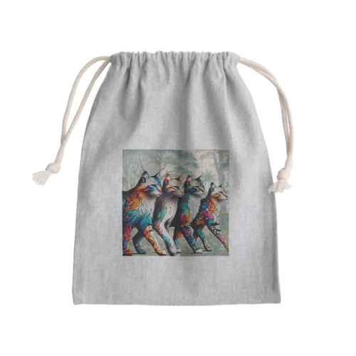 草原を優雅に見回りニャンズ Mini Drawstring Bag