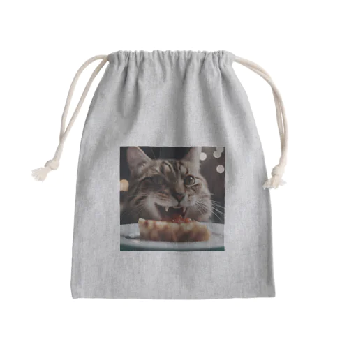 ごはんを食べている猫 Mini Drawstring Bag