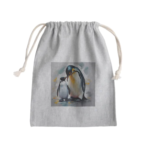愛する家族と幸せに暮らすペンギン Mini Drawstring Bag