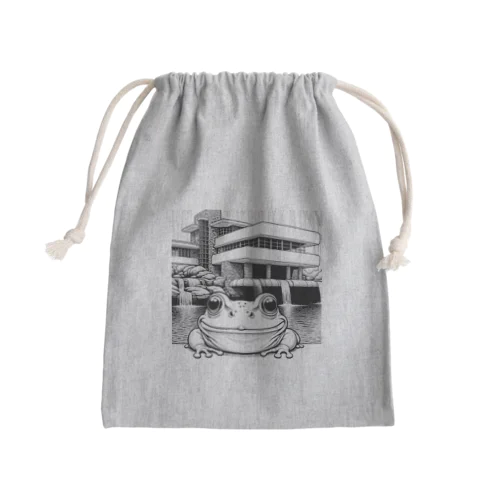 落水荘風の建築物に佇むカエル Mini Drawstring Bag