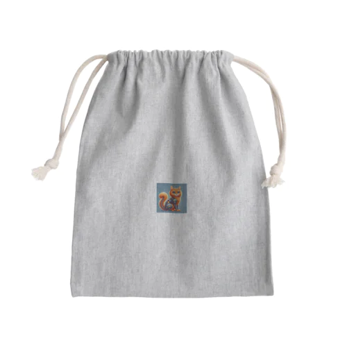 体がロボットで、顔が猫の画像 Mini Drawstring Bag