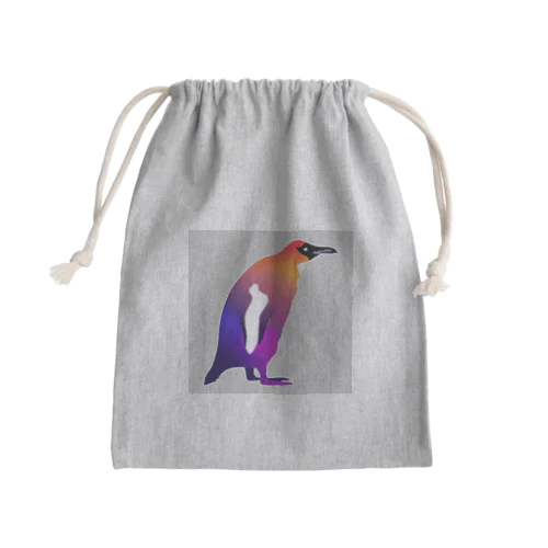 紫からオレンジのグラデーションのペンギン Mini Drawstring Bag