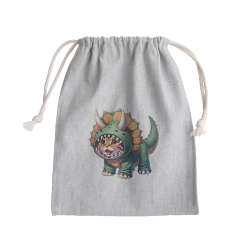 トリケラトプスのフードを被った子猫 Mini Drawstring Bag