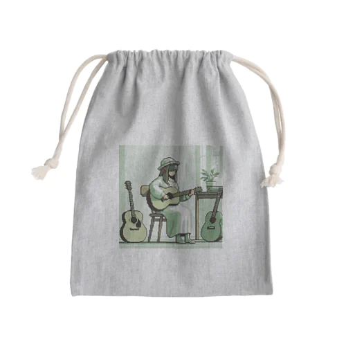 ピクセルグリーンギターガール Mini Drawstring Bag