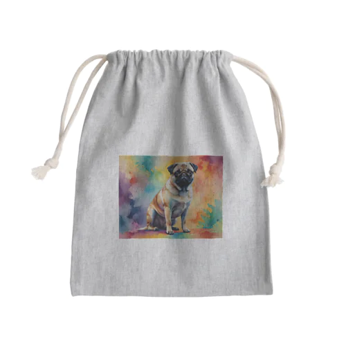 パグ　Pug　水彩画風 Mini Drawstring Bag