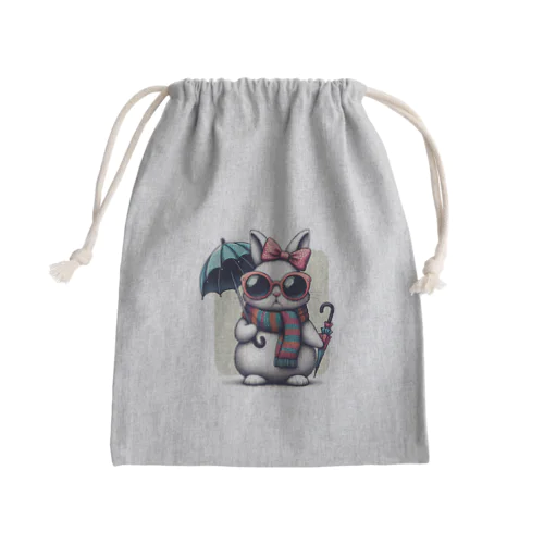 ふわふわうさぎがオシャレを楽しむうさぎ Mini Drawstring Bag