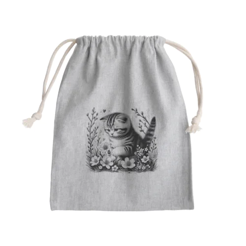 春の子猫のスコティッシュフォールド Mini Drawstring Bag