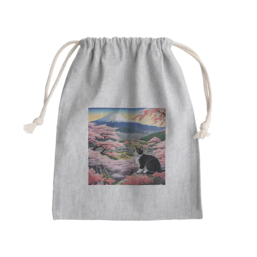 桜と富士山と猫 Mini Drawstring Bag