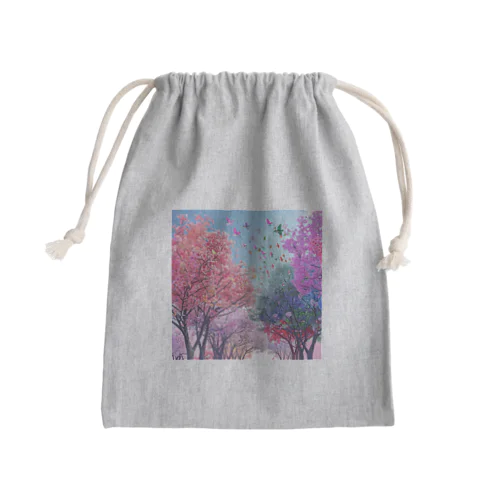 自然の美しい木々と鳥　なでしこ1478 Mini Drawstring Bag