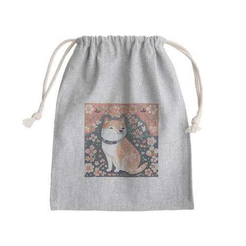 日本画風、柴犬と桜-Japanese-style painting of a Shiba Inu with cherry blossoms Mini Drawstring Bag