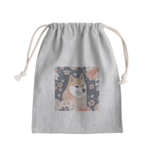 日本画風、柴犬と桜２-Japanese-style painting of a Shiba Inu with cherry blossoms 2 Mini Drawstring Bag