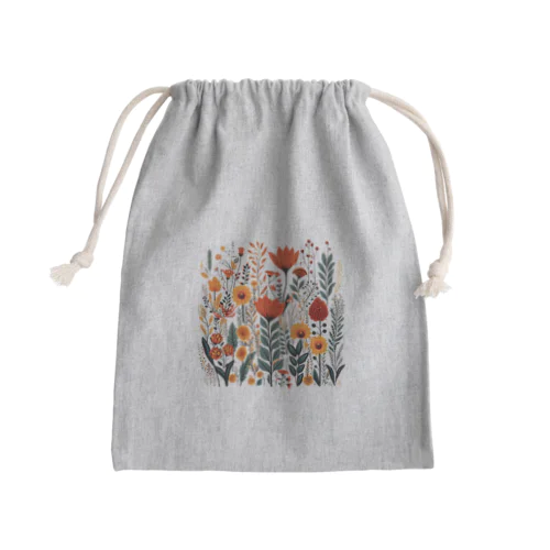 ヴィンテージなボヘミアンスタイルの花柄　Vintage Bohemian-style floral pattern Mini Drawstring Bag