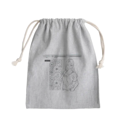 爽やかな女性が描かれた線画 Mini Drawstring Bag