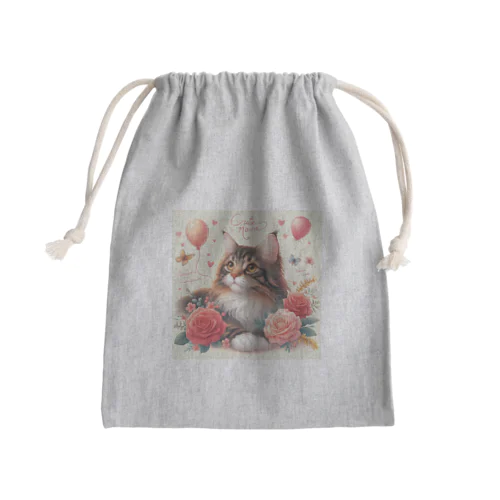 猫と薔薇 Mini Drawstring Bag