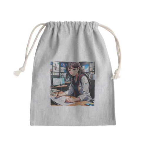 学者風の女性が研究しているシーン Mini Drawstring Bag