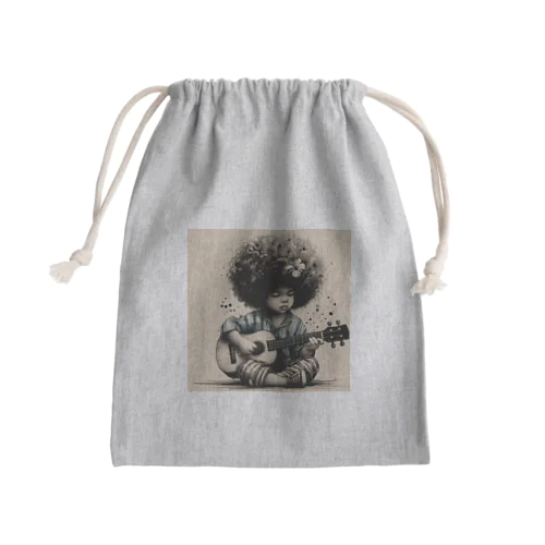 ウクレレを持つアフロヘアのかわいい成長 Mini Drawstring Bag