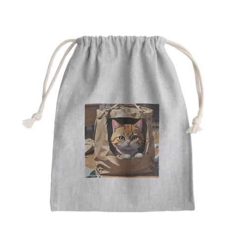 袋に入り込んで遊んでいる猫 Mini Drawstring Bag