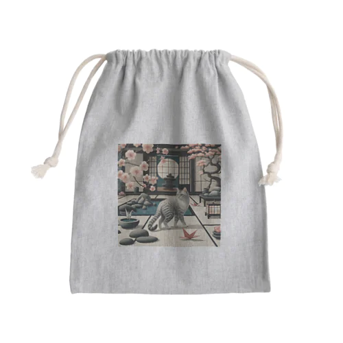 和紋様 x 猫　禅庭園の猫 Mini Drawstring Bag