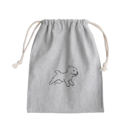 走っている白い犬 Mini Drawstring Bag